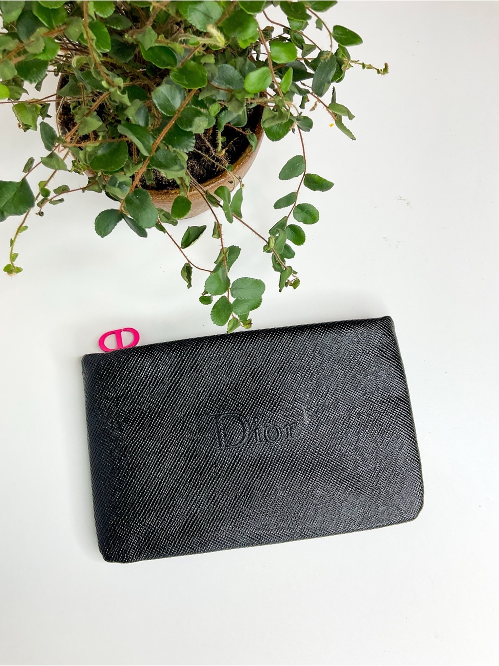 Dior Black Textured Cosmetic Zip Pouch
